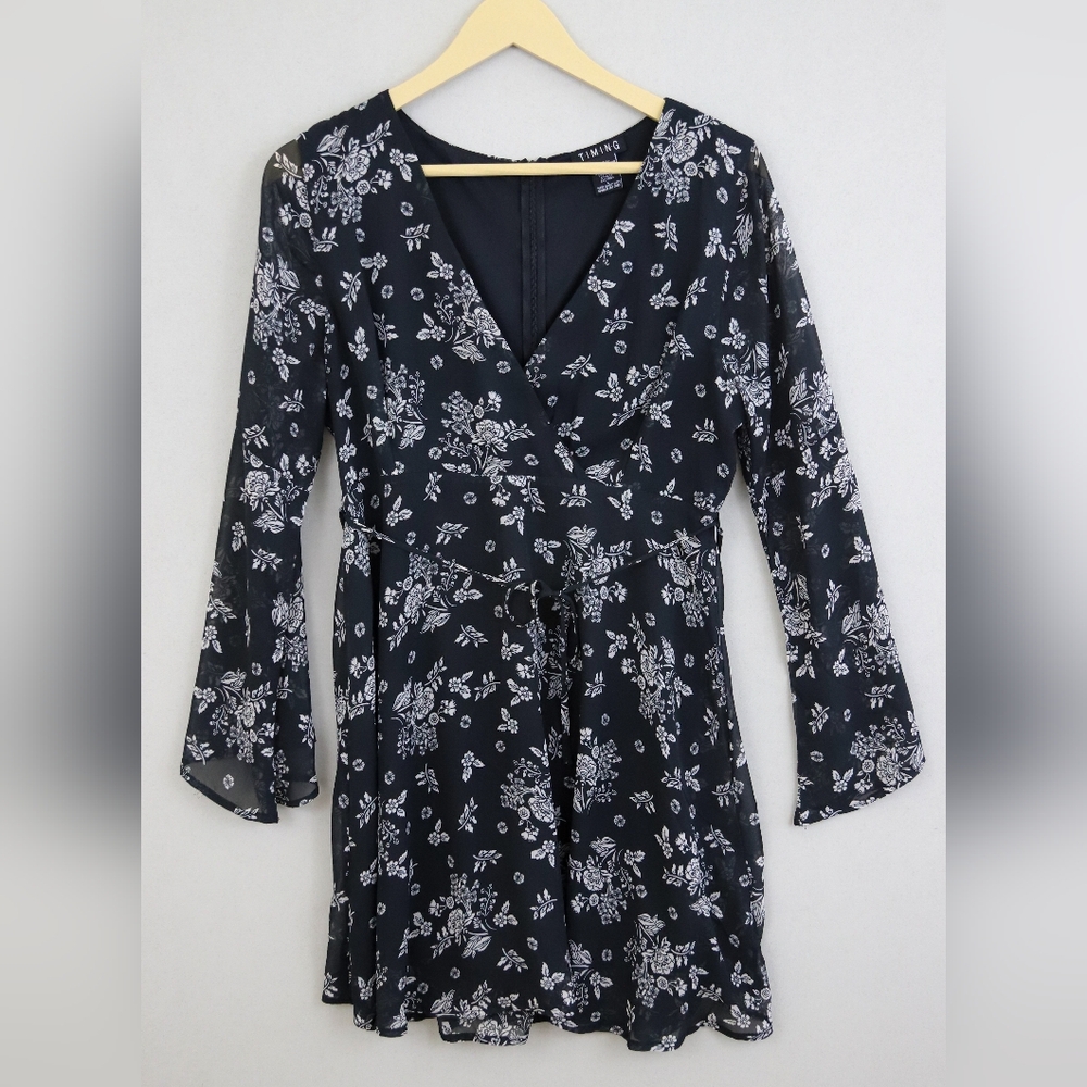 Timing Floral Wrap Mini Dress - Size L